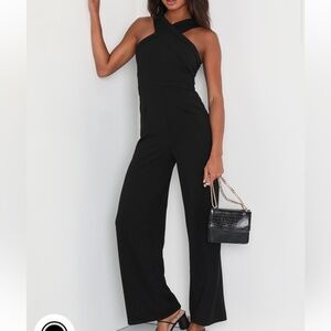 Black cross halter jumpsuit